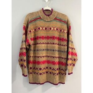Womens Vintage Liz Wear Patterned Knit Sweater Pullover 100% cotton
